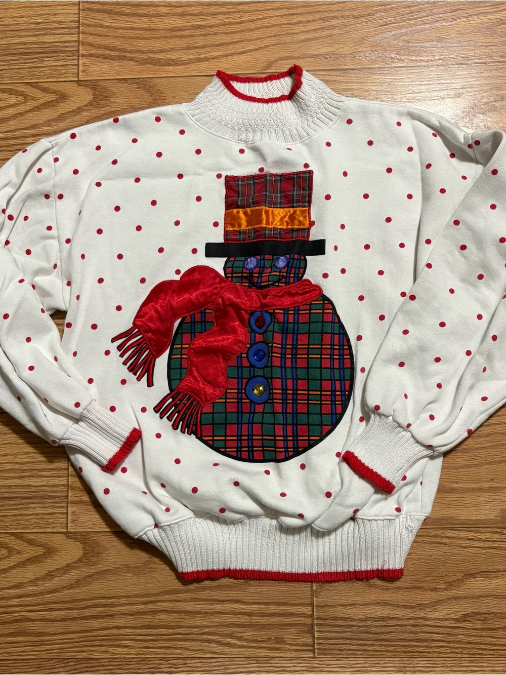 Vintage 80s Novelli Sport Polka Dot Snowman Christmas Sweatshirt Women’s Medium